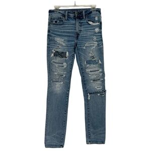 American Eagle Airflex 360 Skinny Stretch Jeans 29 x 32 Light Blue Distressed